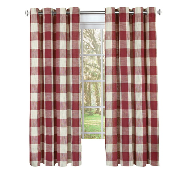 63" length Courtyard Plaid Woven Curtain Panel with Grommets Lorraine Gray 